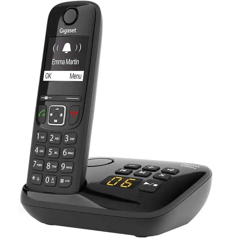 Téléphone sans fil DECT avec répondeur 14h autonomie Gigaset (AS-690A)